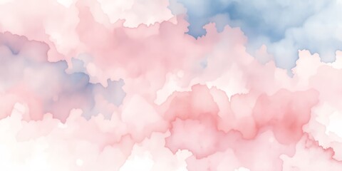 Poster - Abstract watercolor painting with pink and blue hues creating a soft and dreamy cloudscape effect