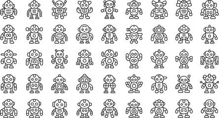 Leinwandbilder - Collection of Cute Black Line Robot Icons line art