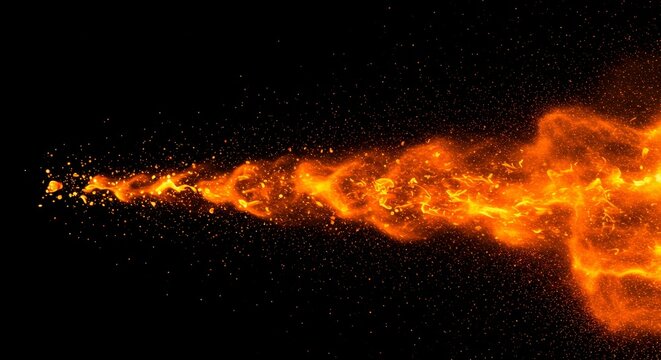 Abstract Fire Orange Particle Smoke Texture Flowing on Black Background