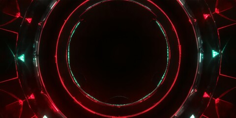 Poster - A futuristic tunnel with red and green neon lights creating a circular abstract pattern design