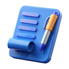 Poster - 3d realistic blue checklist icon with pen isolated on transparent background