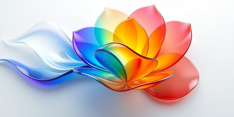 Poster - A vibrant translucent flower with rainbow colored petals on a clean white background surface