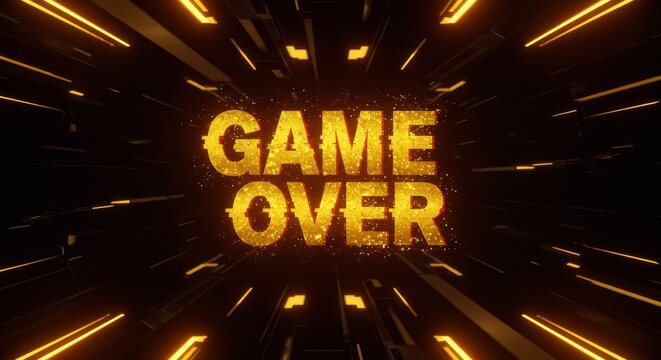 Abstract Game Over Glowing Tunnel Illustration with Yellow Light