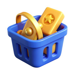 Poster - 3d render of shopping cart with gold icons isolated on transparent background