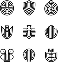Poster - Nine Black Linear Geometric Abstract Logos White Background