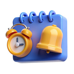 Poster - 3d render cute cartoon alarm clock and bell notification icon on calendar isolated on transparent background