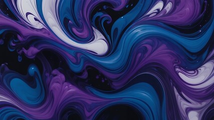 Poster - Abstract swirl of blue purple and white paint creating a fluid and dynamic composition effect