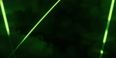 Poster - A striking display of vibrant green laser beams against a dark, atmospheric background scene here