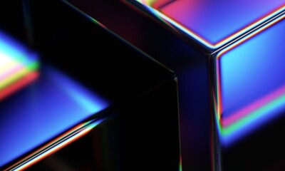Poster - Abstract iridescent shape, dark background design, 3d render