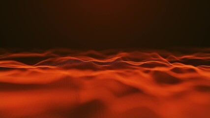 Aufkleber - Abstract digital wave pattern that features moving illuminated red dots on a dark background creating depth. Interlacing effect. 4K animation
