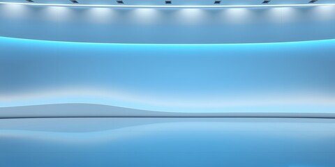 Poster - A light blue studio backdrop with a curved wall and lighting fixtures on the ceiling area