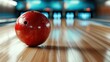 © Larisa AI - A striking red bowling ball rolls down a polished bowling lane, highlighting the sport's competitive spirit and the excitement of aiming for a strike in a lively atmosphere.
