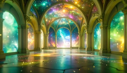 Poster - Ethereal Chamber Where Time Flows Backward Beneath Blooming Stars