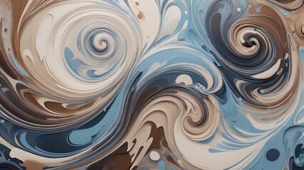 Poster - Abstract swirl painting with shades of blue brown and white creating a fluid motion effect