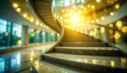 Poster - Elegant Staircase with Spiral Design and Warm Lighting Glow