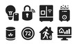 © Tanya - Smart Home Icons. Solid style icons of smart home systems: lightbulb with app, smart lock, connected fridge, air purifier icon,