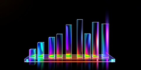 Poster - A vibrant iridescent bar graph with a clear base against a stark black background display art