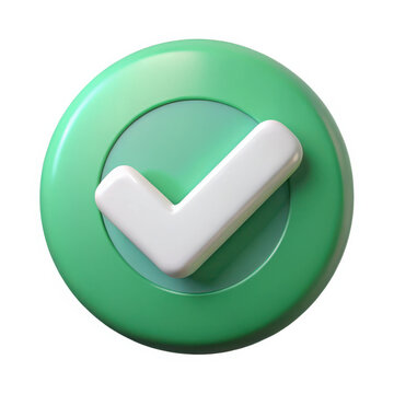 3d render green checkmark button isolated on white background