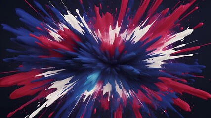 Poster - A vibrant explosion of red white and blue paint splatters against a dark background creating dynamic art