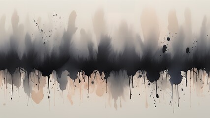 Poster - Abstract watercolor painting with black and gray drips and splatters on a light background