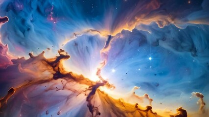 Wall Mural - vivid cosmic cloudscape with ethereal nebula formations, glowing stars, and abstract energy patterns
