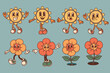 © Meranna - Cheerful flower and sun character retro mascot with smiling face and petals. Cute spring or summer symbol