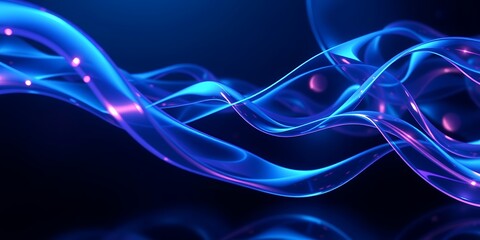 Poster - Abstract rendering of flowing blue and purple translucent ribbons on a dark background space