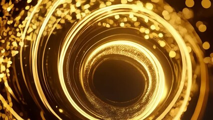Poster - Abstract golden vortex with blurred light particles swirling around a dark center creates a hypnotic visual effect