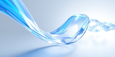 Poster - Abstract blue crystal ribbon flowing across a white background in a smooth and elegant motion