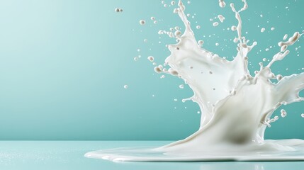 Poster - A stunning visual of milk splashing against a soft pastel background, capturing the beauty of movement and fluidity in liquid mediums, exemplifying the art of photography.