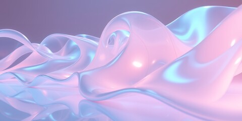 Poster - Abstract flowing fabric in pastel pink and blue with soft lighting and gentle reflections