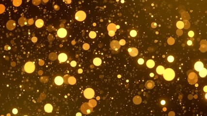 Poster - Floating gold colored bokeh lights slowly drift in a mesmerizing dance, creating a warm, sparkling, and dreamlike festive atmosphere perfect for celebrations