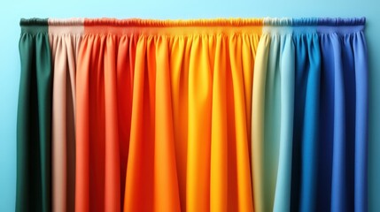 Poster - This vibrant image showcases an array of draped colorful fabrics that create a visually striking and artistic representation of texture and color harmony.