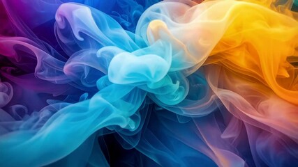 Poster - Swirling colorful smoke effect with gradients of pink, blue, and yellow creating dreamy and ethereal abstract pattern.