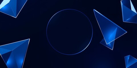 Poster - A dark blue background featuring a circle and several triangular shapes scattered around it