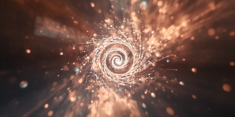 Poster - Abstract swirling vortex of light particles with a bright center in a blurred background