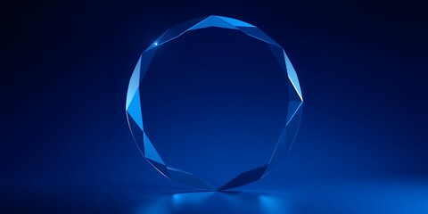 Poster - Abstract polygonal shape in a circular form illuminated with blue light on a dark background