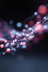 Poster - Abstract network background with glowing spheres connected by lines. Represents connectivity, data, science, and innovation. Ideal for technology or medical themes.