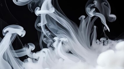 Poster - Abstract plumes of milky white liquid swirling gracefully through a dark space, creating an ethereal and dreamy visual aesthetic