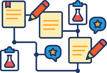 Poster - Recipe Timeline Icons. Isometric flat vector illustration of a recipe version history timeline with edits, test dates, and