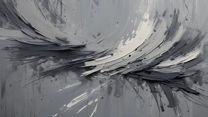 Poster - Abstract painting featuring brushstrokes in shades of gray and white creating a dynamic effect