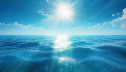 Wall Mural - blue sea and sun shine sky blue water background bokeh effect