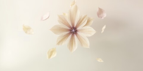 Poster - A soft focus shot of a flower with petals falling against a light background creating a serene scene