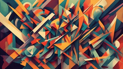 Poster - Abstract composition featuring geometric shapes in a vibrant color palette with dynamic arrangement