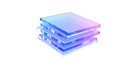 Poster - A minimalist stack of translucent square panels with a blue and pink gradient on white background