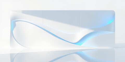 Poster - Abstract white structure with blue accent lighting and reflective surface in studio setting