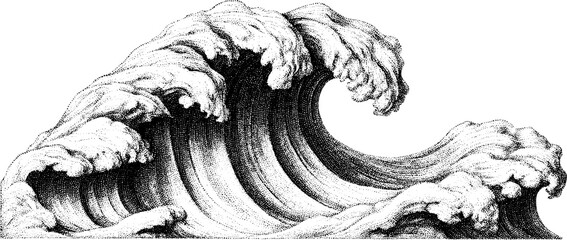 Poster - intricate swirling wave with foam tendrils in dotwork style for tattoo design
