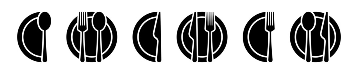Poster - Cutlery silhouette. Fork, spoon and knife flat black vector icons. Fork spoon knife icon set. Vector