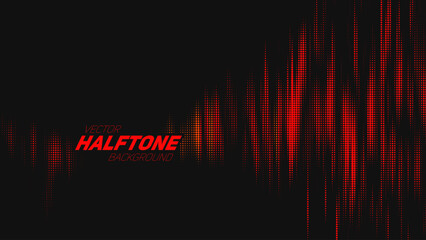 Poster - Abstract vector torn red halftone sound wave. Scrathed dotted texture element.