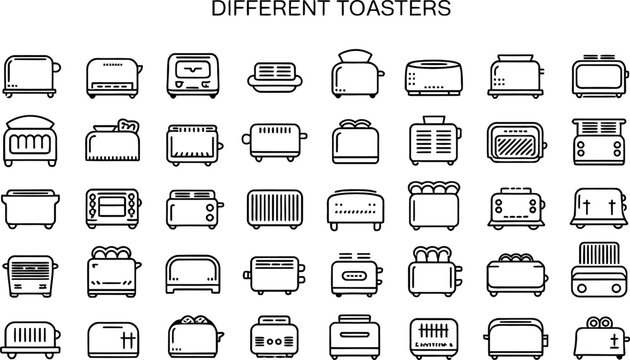 Black and White Line Art Toaster Icons Collection toasters